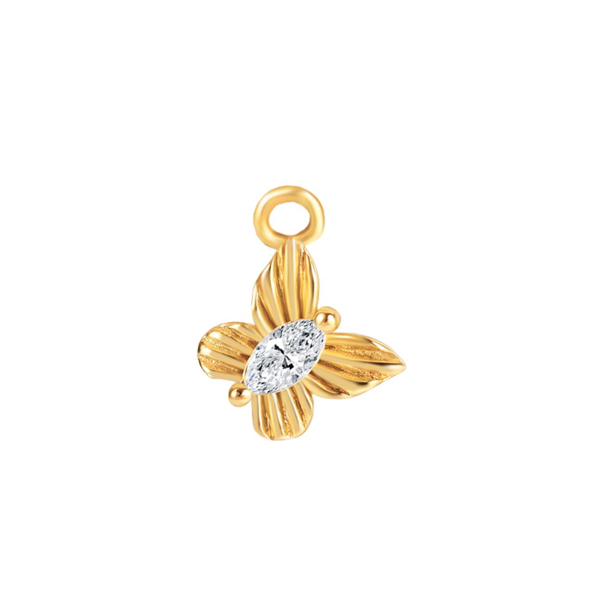 Charm in staal-goudkleurig met een vlinder