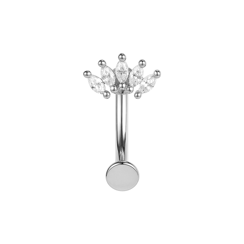 Navelpiercing in chirurgisch staal motief met 5 witte kristallen