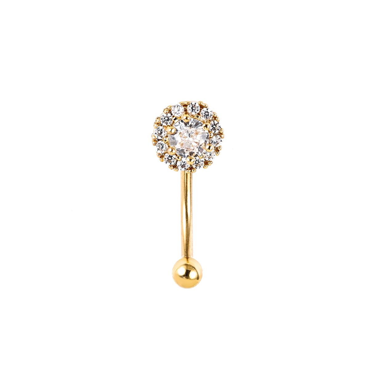 Rook piercing in goud staal rond motief bedekt met witte kristallen