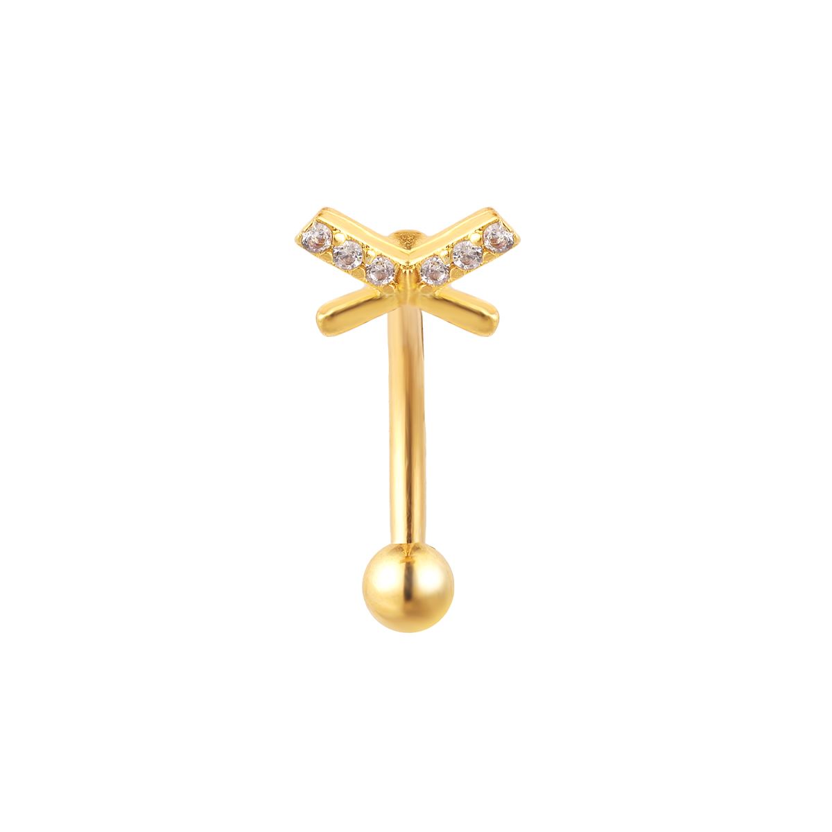 Rook piercing in goud staal met een kruis