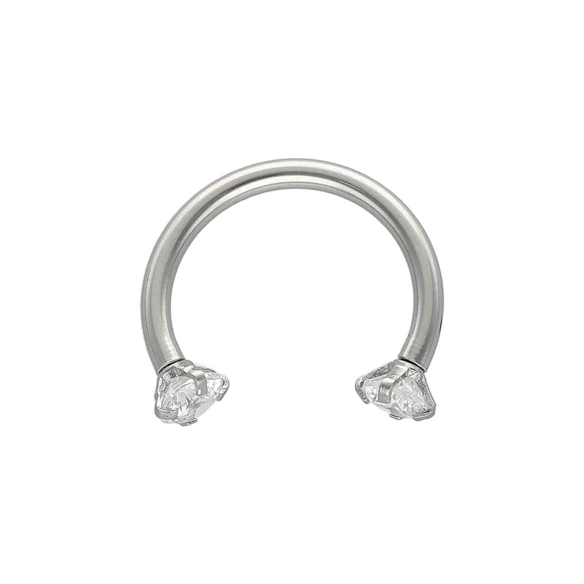 Hoefijzer in chirurgisch staal, "prong" setting witte ronde kristal