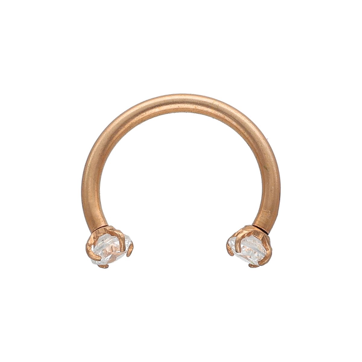 Hoefijzer in goud chirurgisch staal 316L met "prong" setting ronde witte kristal