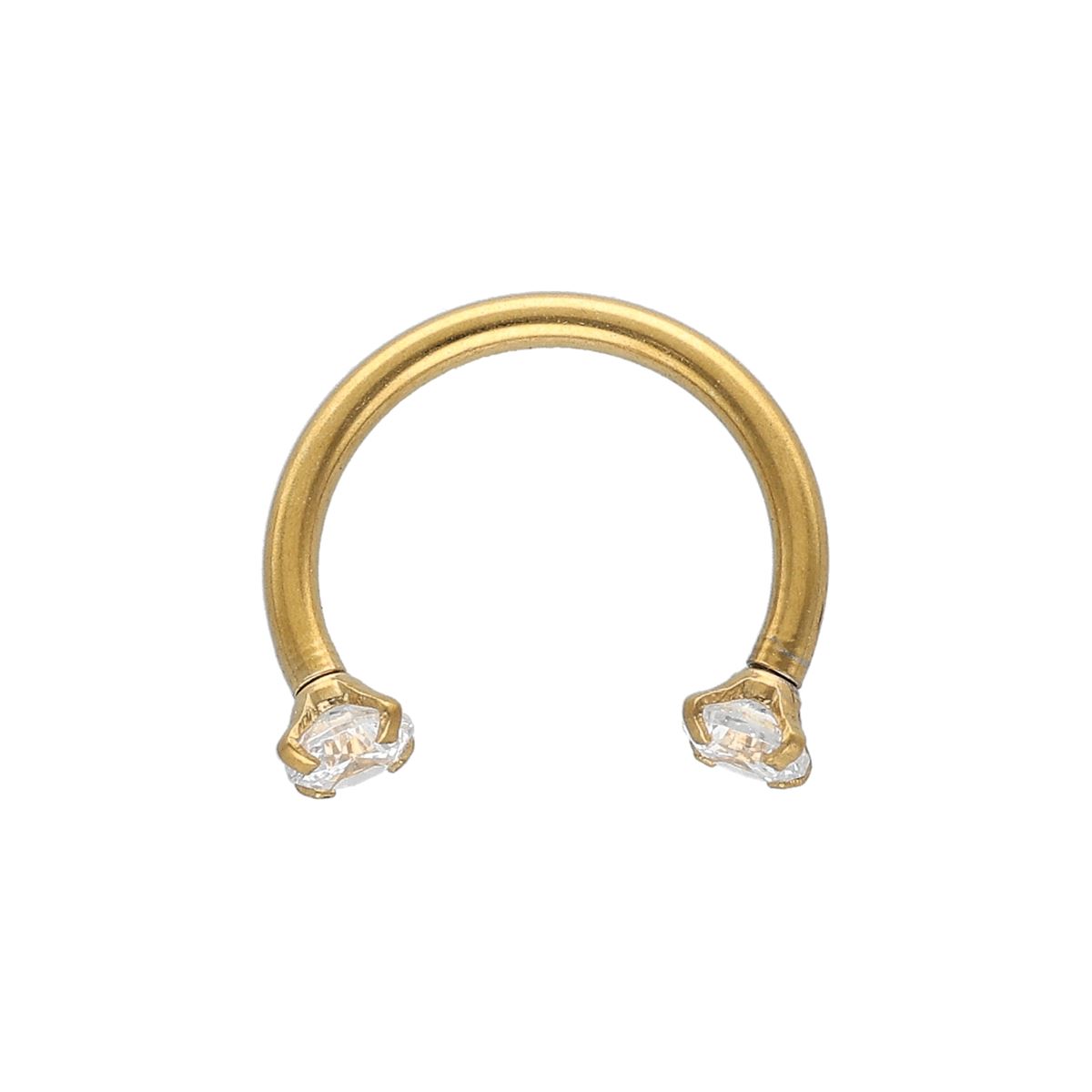 Hoefijzer in goud rose chirurgisch staal, "prong" setting witte ronde kristallen