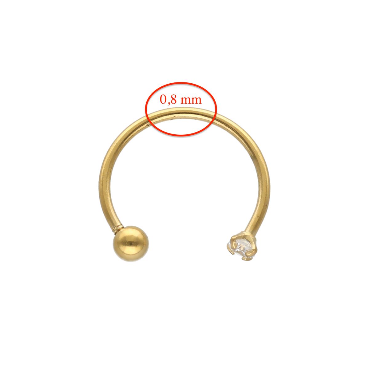 Hoefijzer in goud chirurgisch staal met prong kristal extra fijn 0.8mm