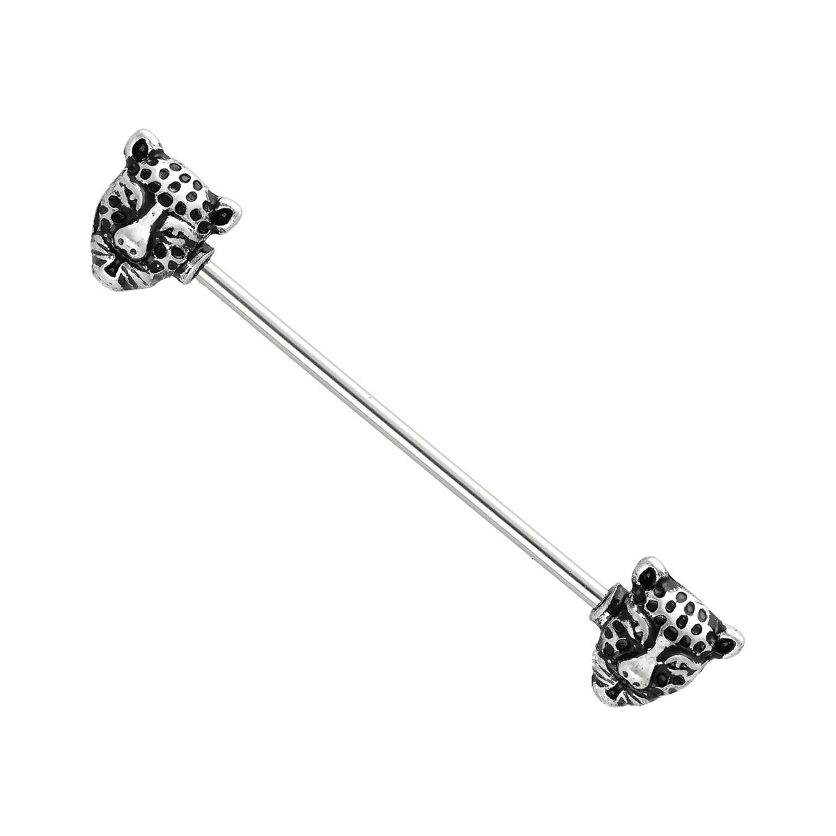 Industrial piercing in chirurgisch staal met tijgerkoppen (Ref03)