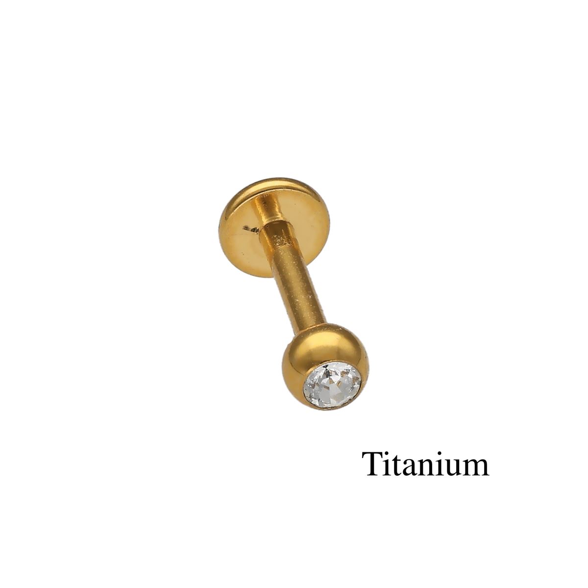 Labret in goud TITANIUM bal met een witte kristal