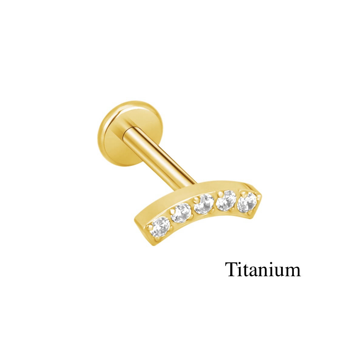 Labret/helix/tragus piercing in goud titanium F136 lus bedekt met witte kristallen