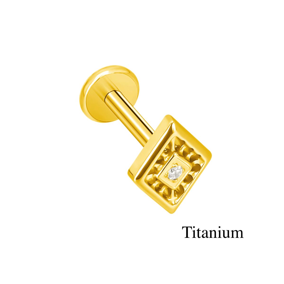 Labret/helix/tragus piercing in goud titanium F136 met een vierkant motief