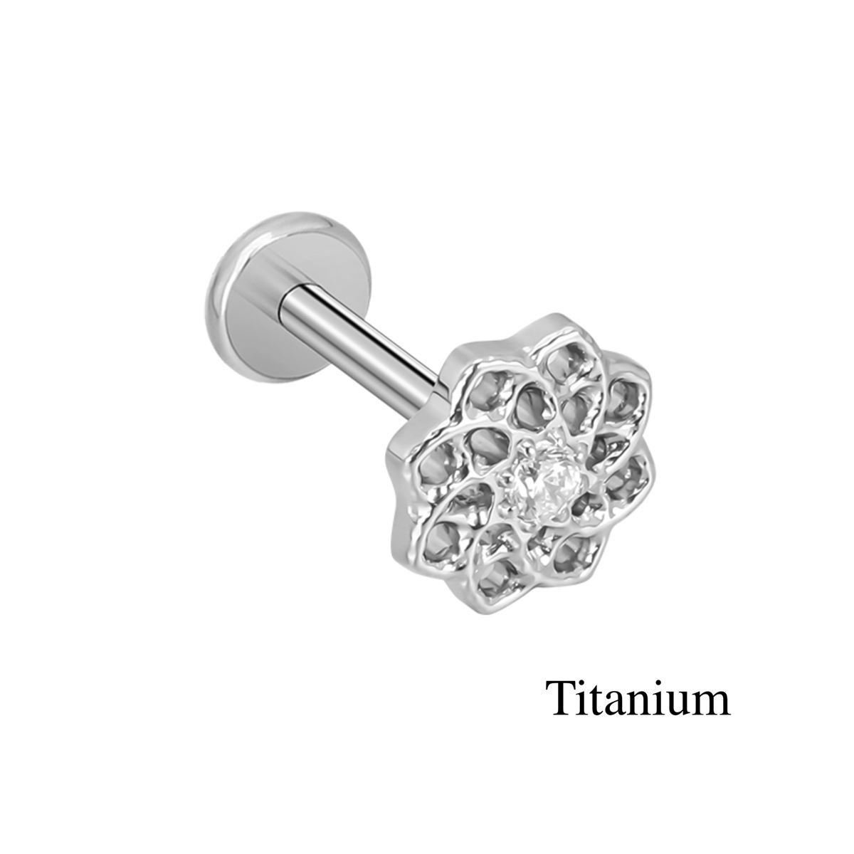 Labret/helix/tragus piercing en titane F136 motif rond avec un cristal blanc