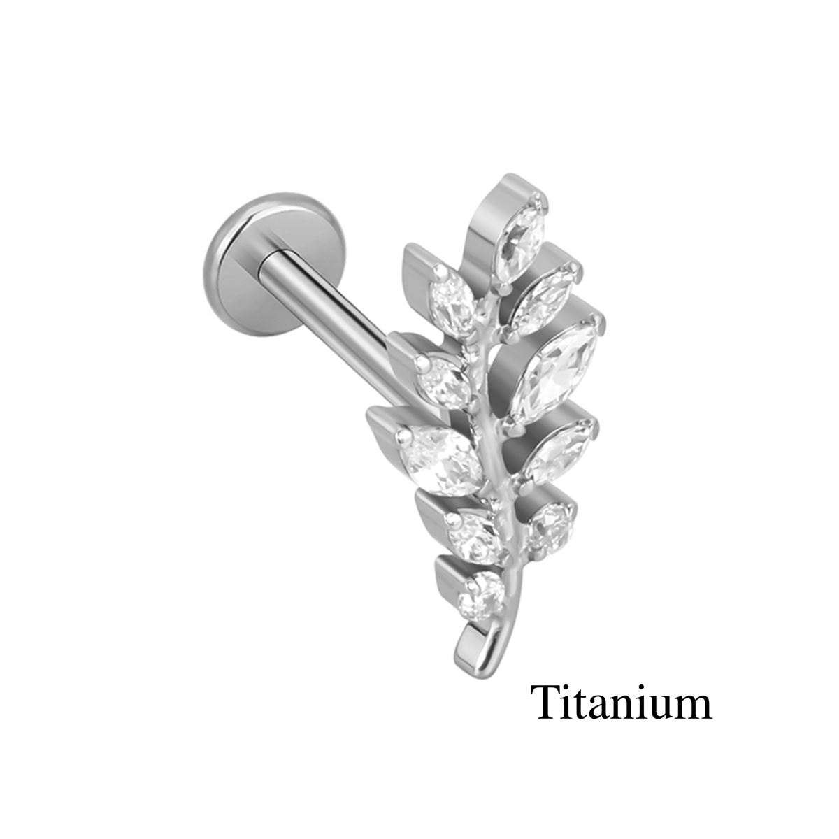 Labret/helix/tragus piercing in titanium F136 blad bedekt met witte kristallen