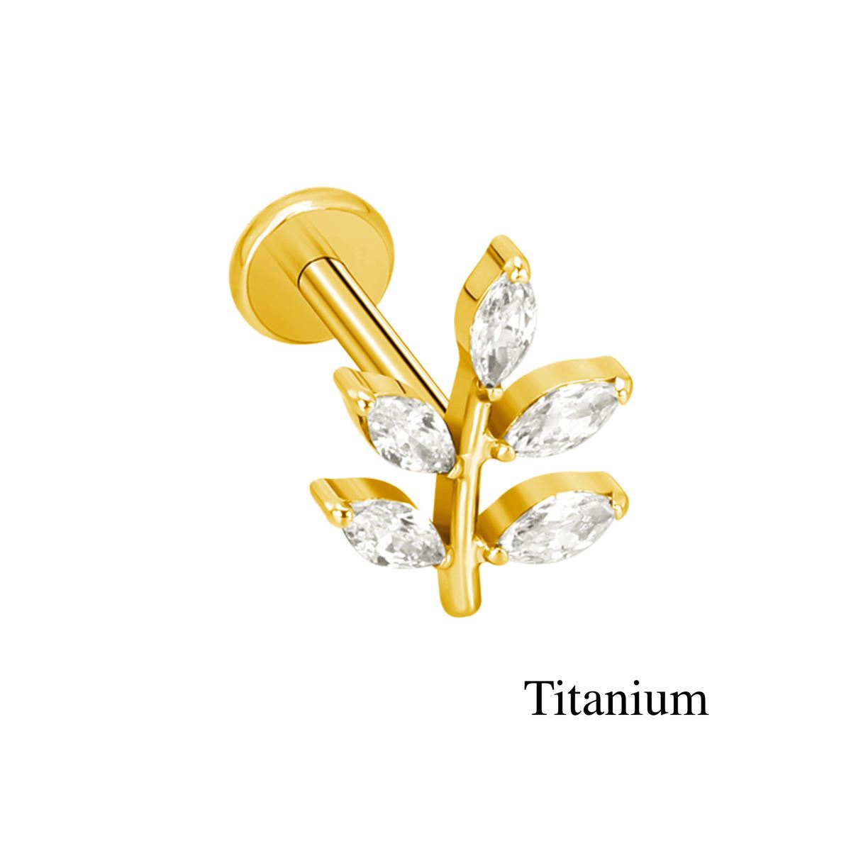 Labret/helix/tragus piercing in goud titanium F136 boom bedekt met witte kristallen