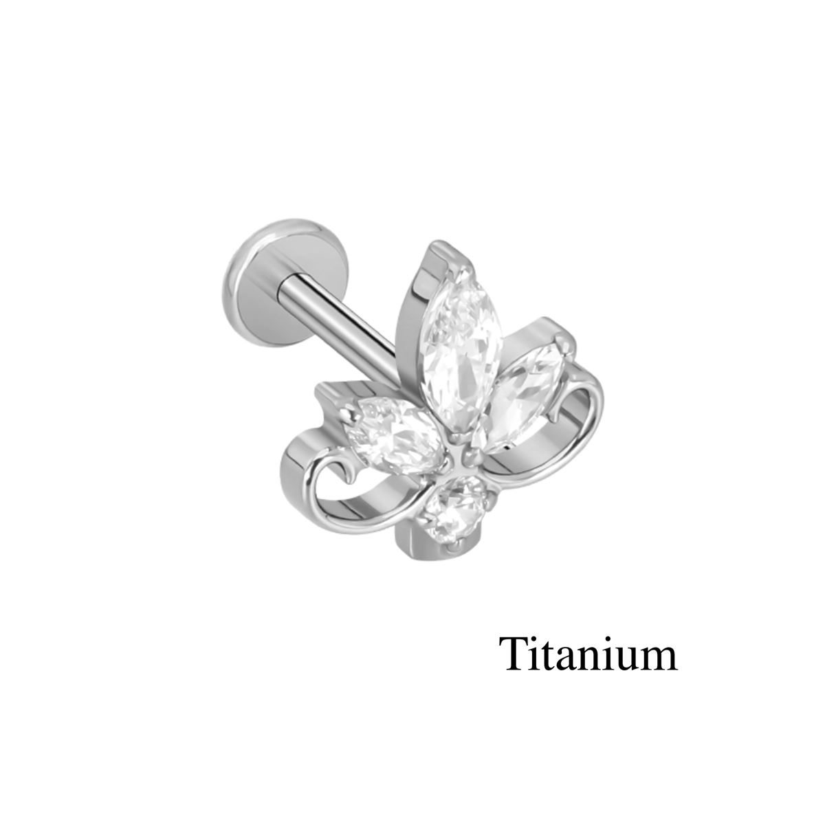 Labret/helix/tragus piercing en titane F136 lotus avec des cristaux blancs