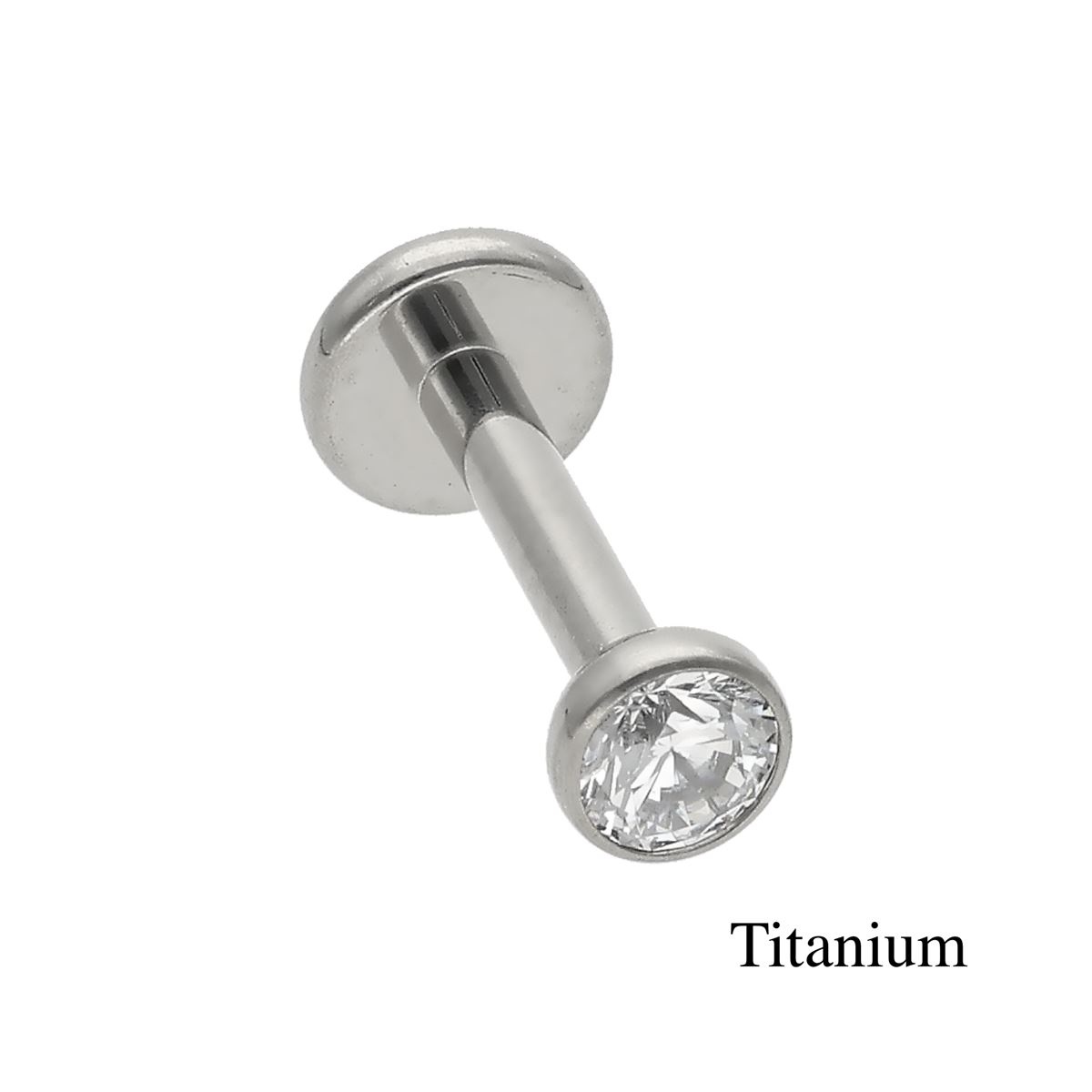 Labret in Titanium F136 met inwendige schroefdraad met een grote witte kristal