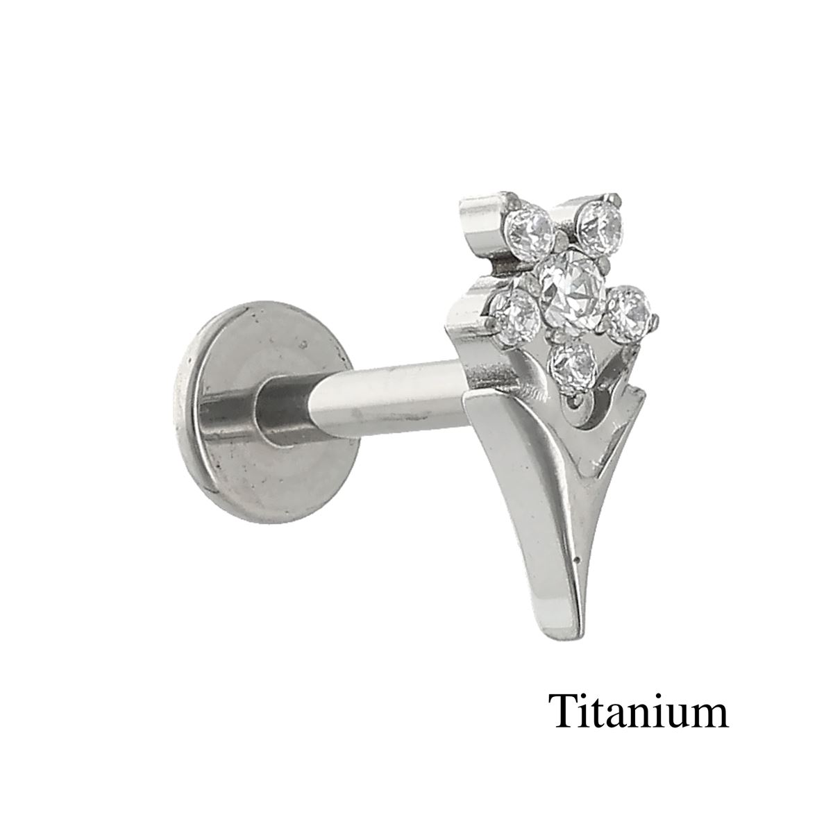 Labret/helix/tragus piercing en titane F136 motif recouvert de cristaux blancs