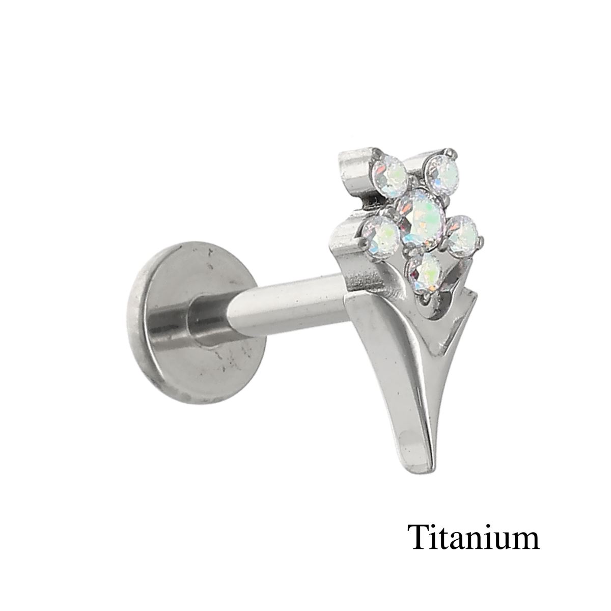 Labret/helix/tragus piercing en titane F136 motif recouvert de cristaux A.B. (boréale)