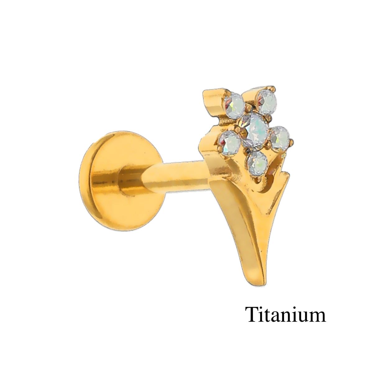 Labret/helix/tragus piercing en titane F136 motif recouvert de cristaux A.B. (boréale)