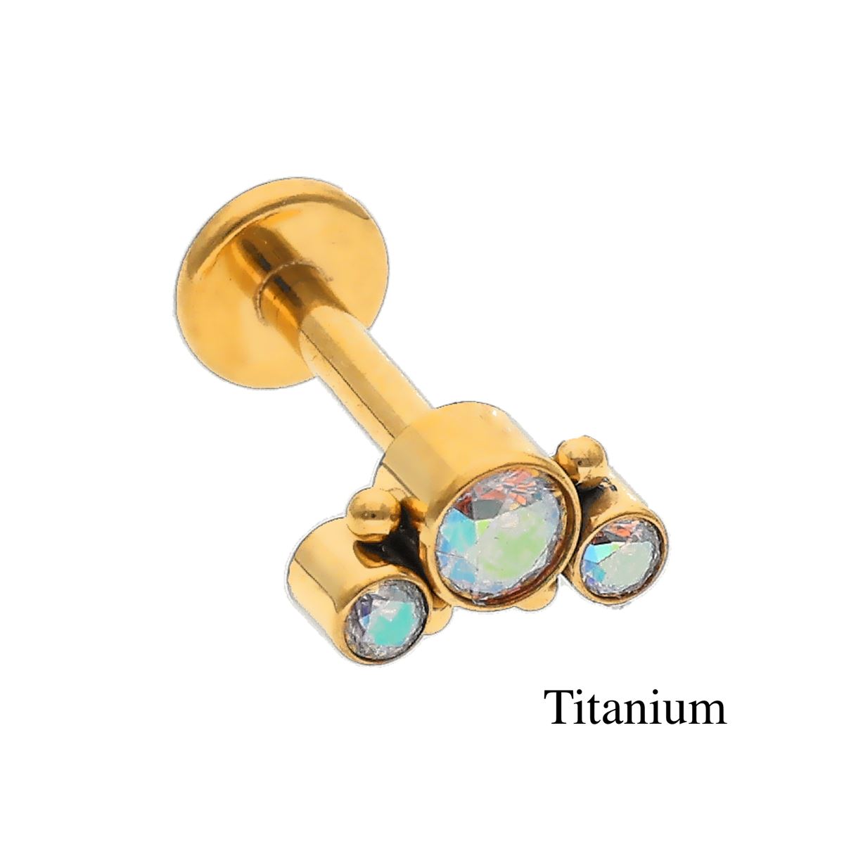 Labret/helix/tragus piercing en titane F136 doré boucle avec 3 cristaux A.B.