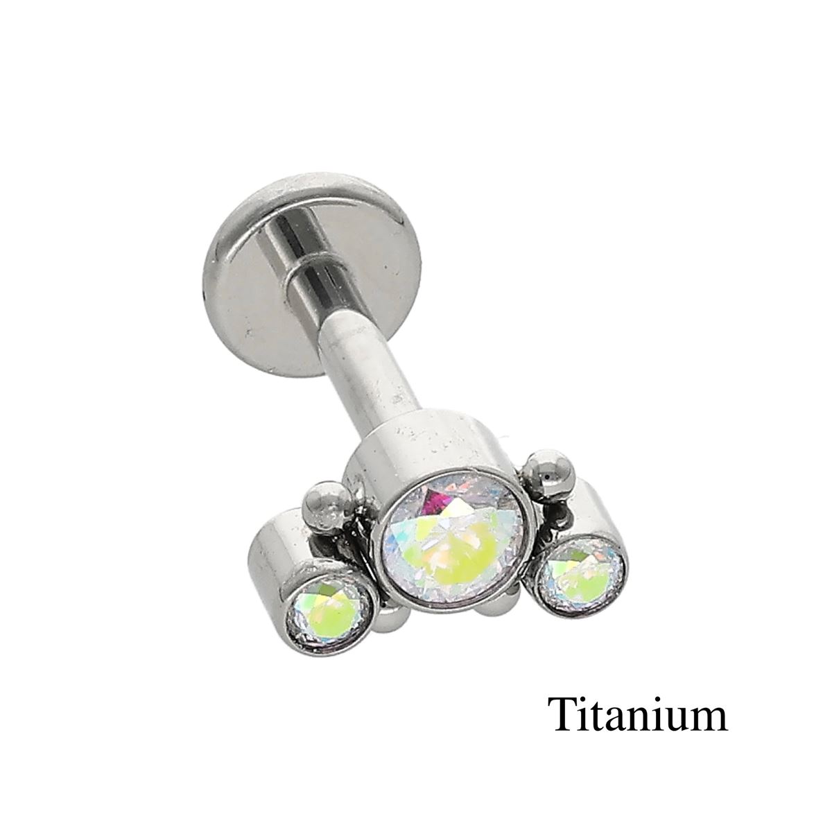 Labret/helix/tragus piercing en titane F136 boucle avec 3 cristaux A.B. (boréale)
