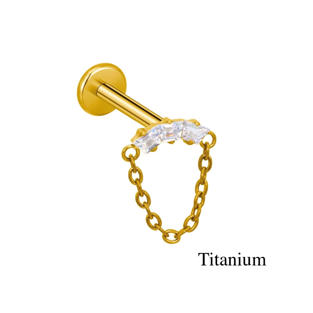 Labret/helix/tragus piercing en titane F136 doré boucle avec une chaîne