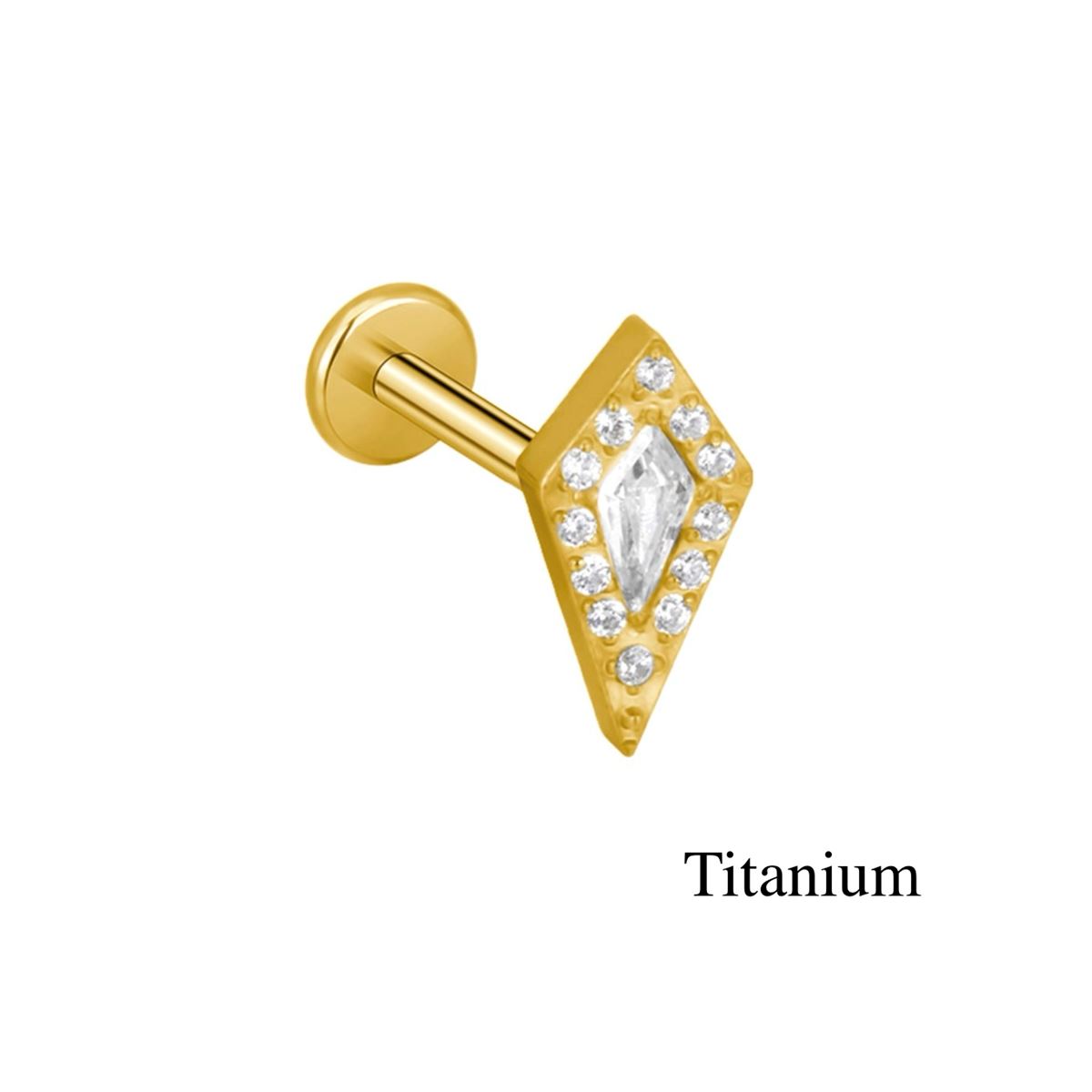 Labret/helix/tragus piercing in goud titanium F136 motief bedekt met witte kristallen