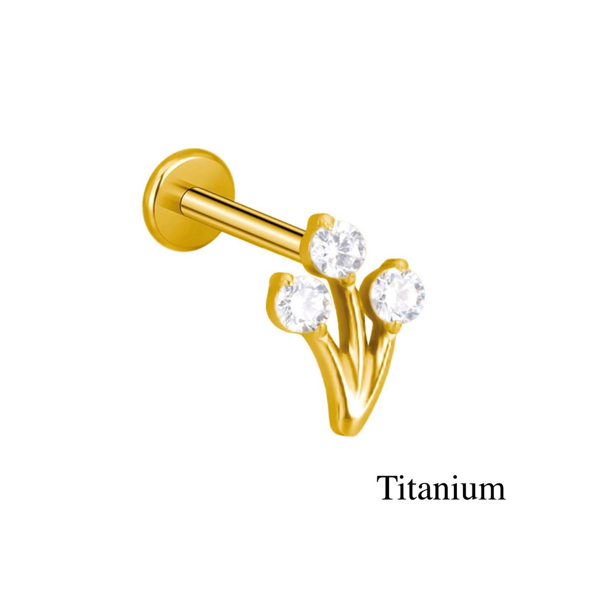 Labret/helix/tragus piercing in goud titanium F136 met een bloem
