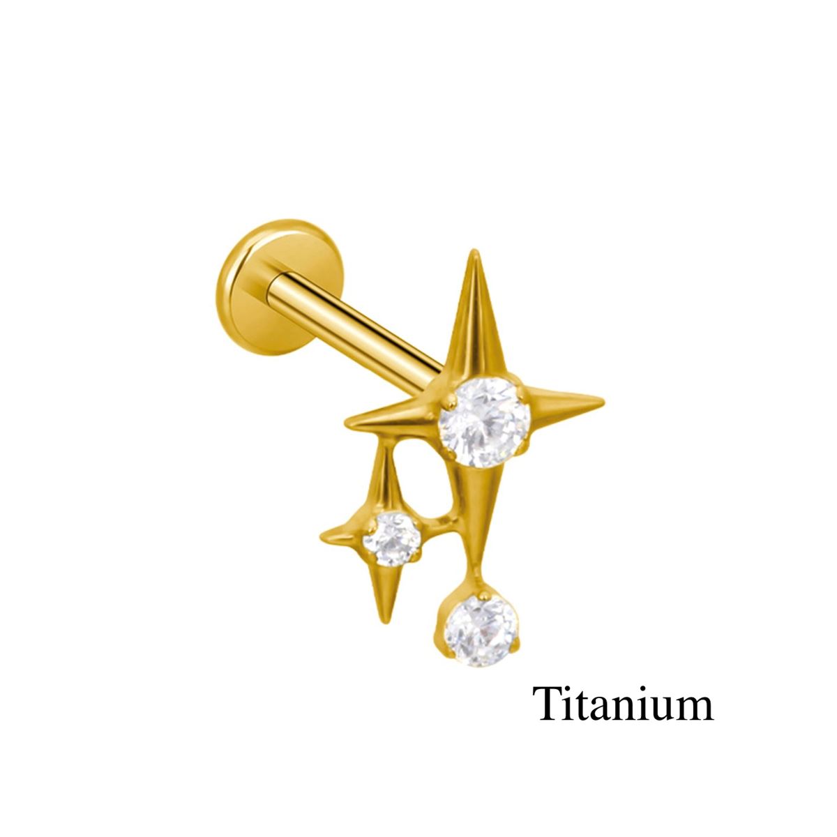 Labret/helix/tragus piercing in goud titanium F136 dubbele ster