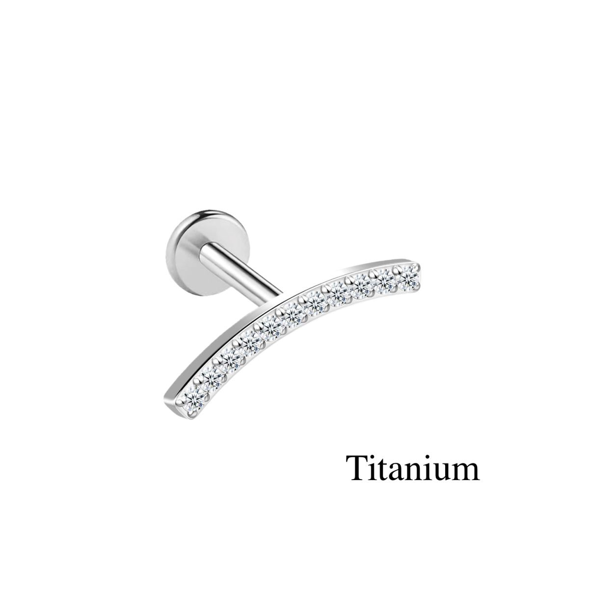 Labret/helix/tragus piercing in titanium F136 lus bedekt met kleine witte kristallen