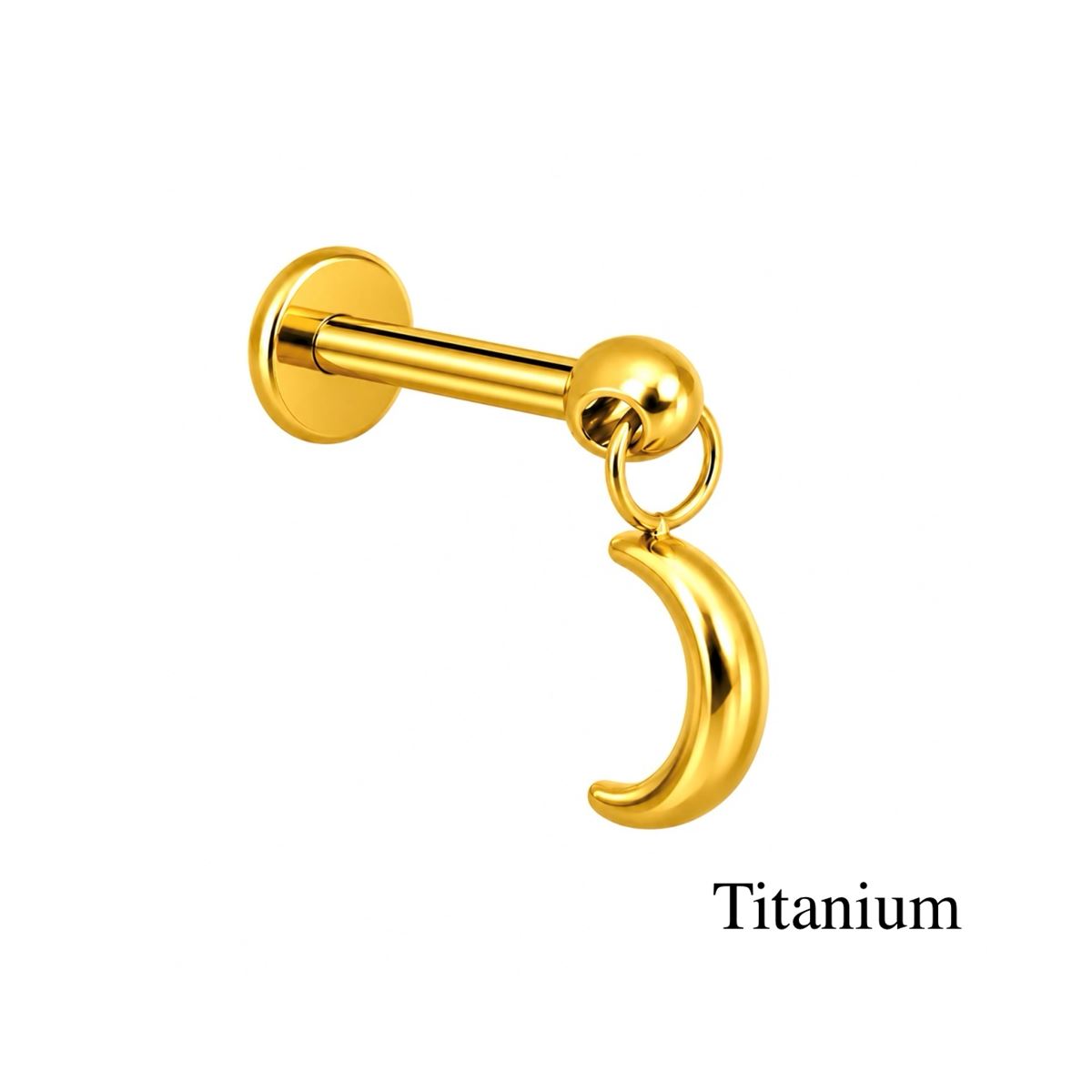 Labret/helix/tragus piercing in goud titanium F136 hanger met een maan