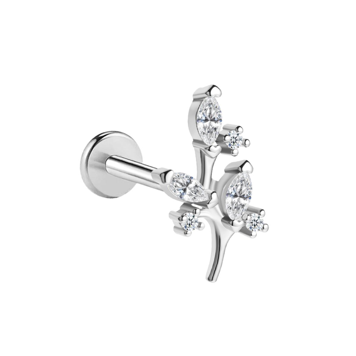 Labret/helix/tragus piercing en acier chirurgical feuille avec des cristaux blancs