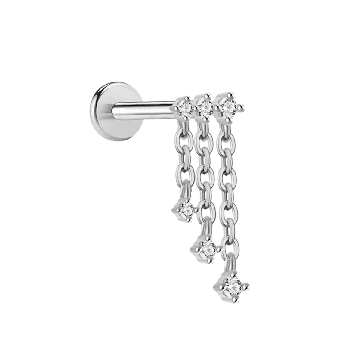 Labret/helix/tragus piercing in chirurgisch staal met 3 kettingen