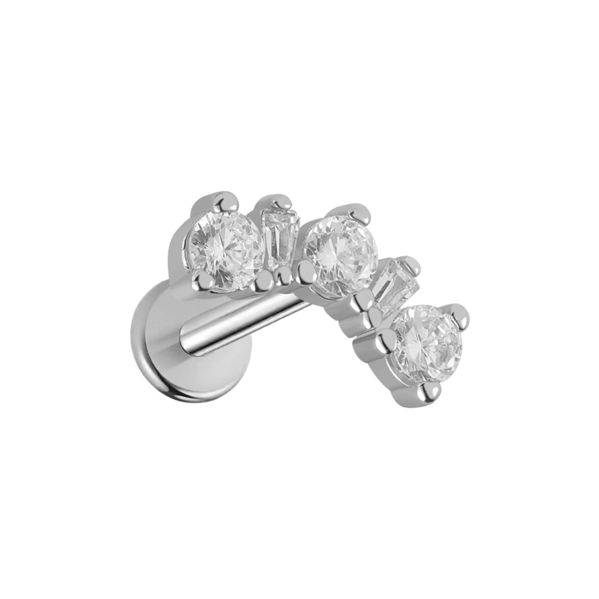 Labret/helix/tragus piercing in chirurgisch staal lus met 5 witte kristallen