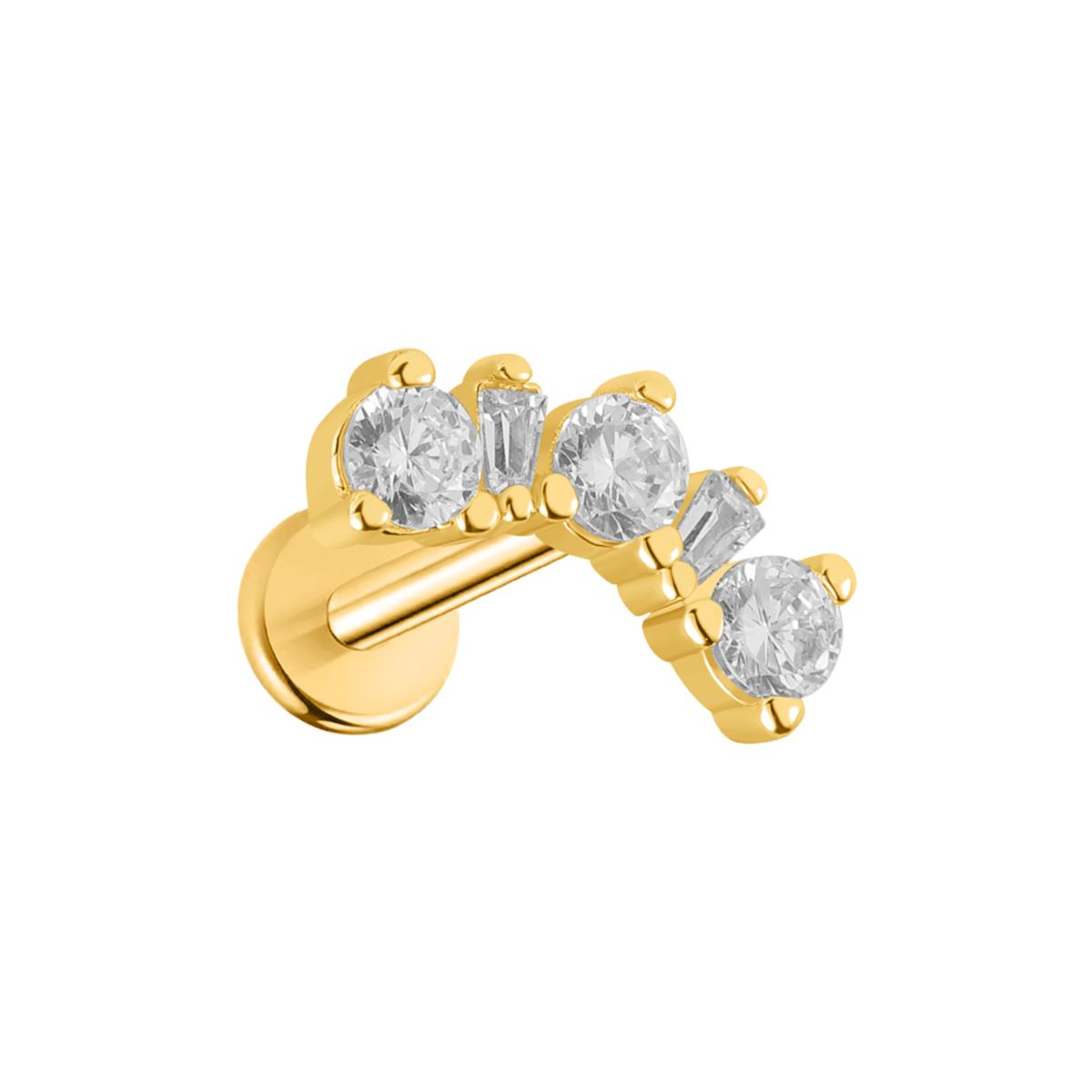 Labret/helix/tragus piercing in goud chirurgisch staal lus met 5 witte kristallen