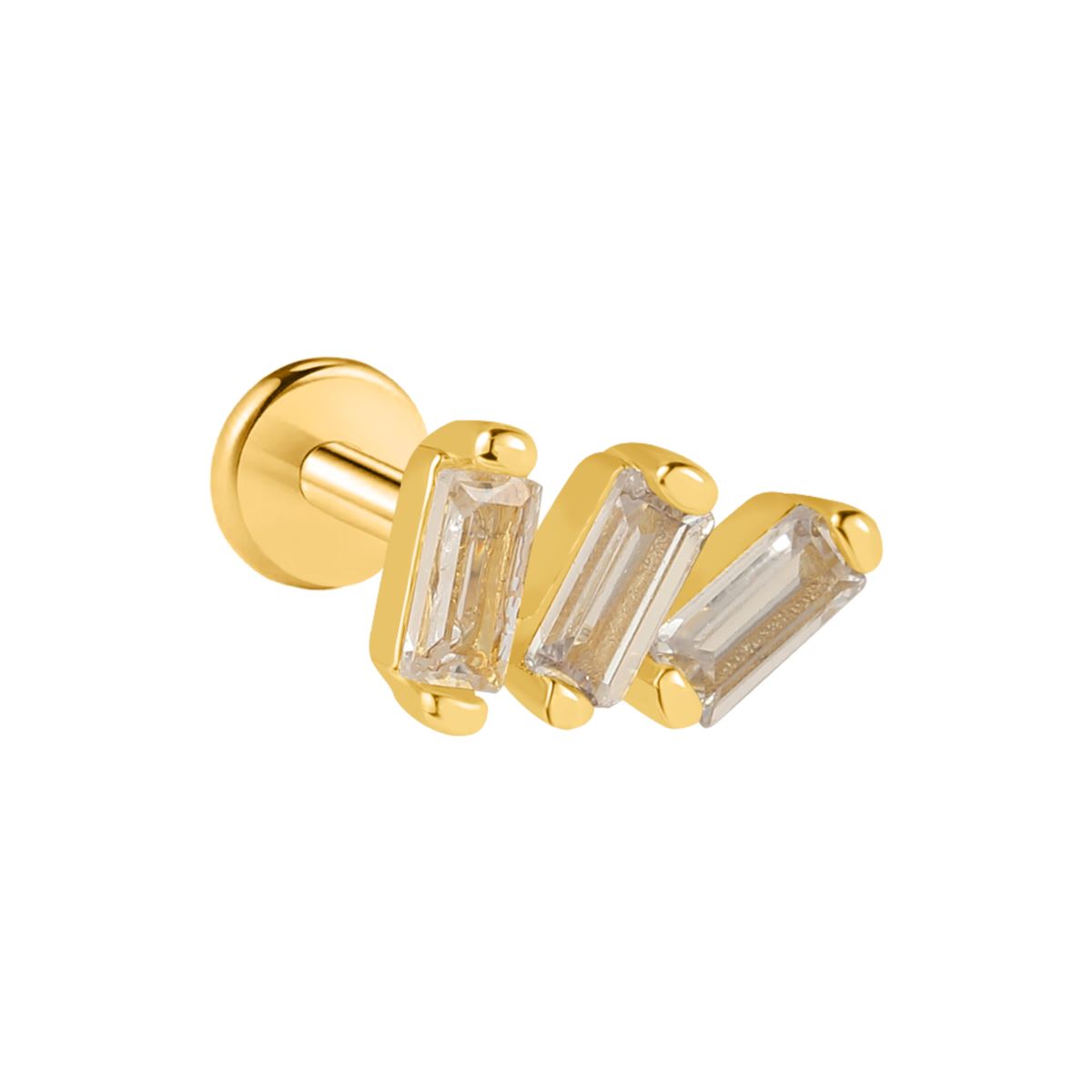 Labret/helix/tragus piercing in goud chirurgisch staal kroon met 3 witte kristallen