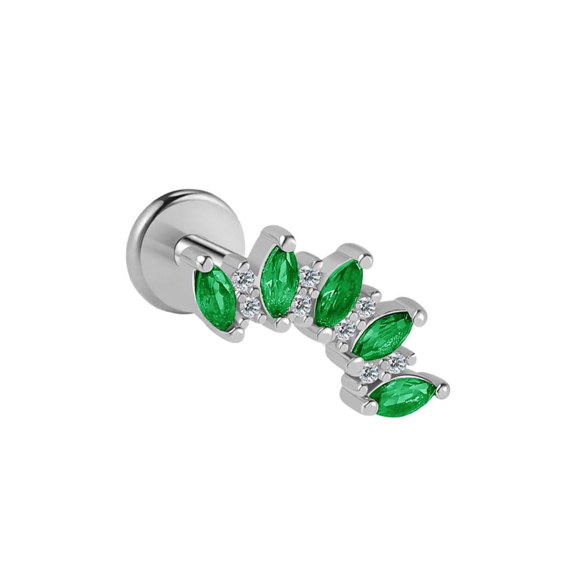 Labret/helix/tragus piercing en acier chirurgical boucle avec cristaux blancs-verts