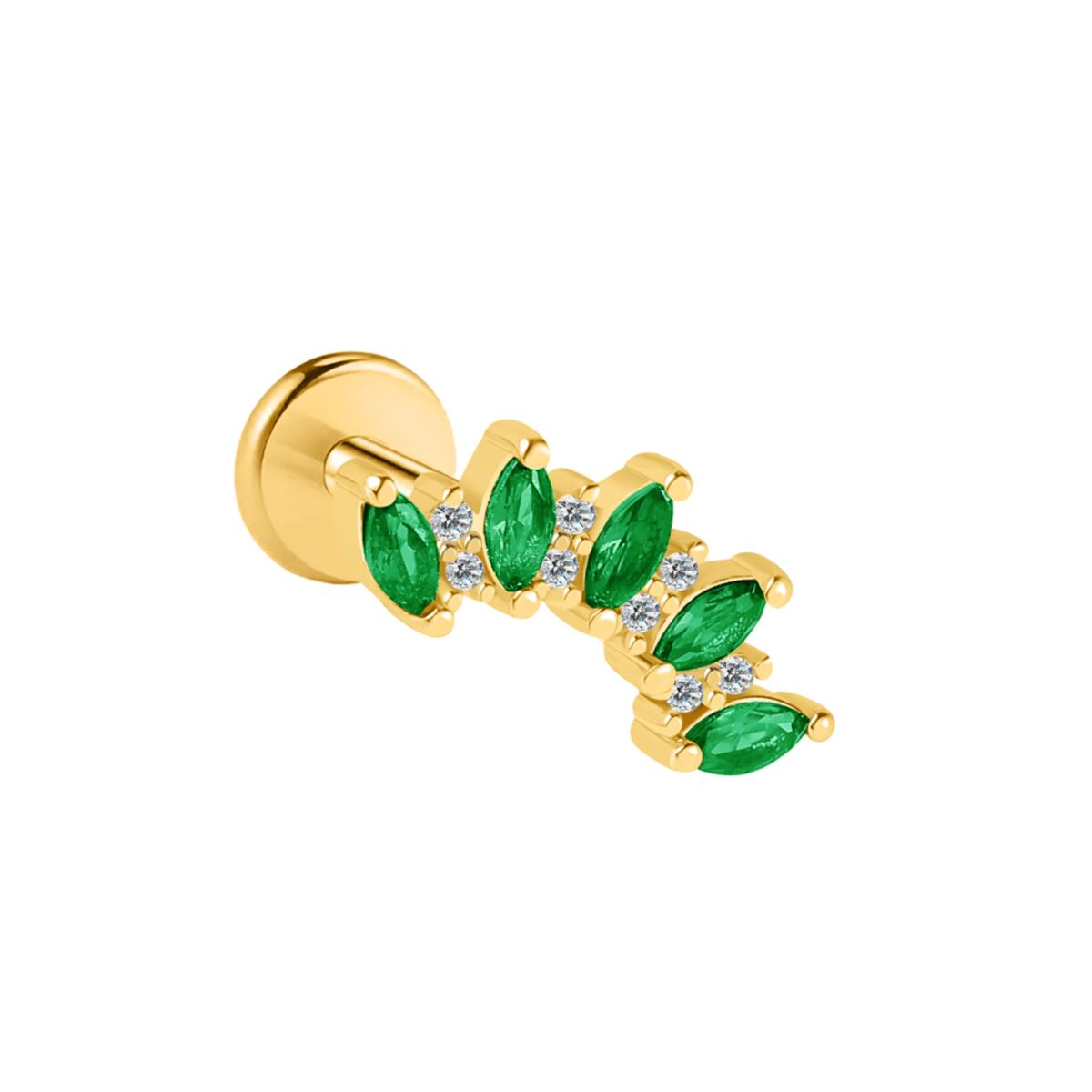 Labret/helix/tragus piercing en acier doré chirurgical boucle avec cristaux verts-blancs