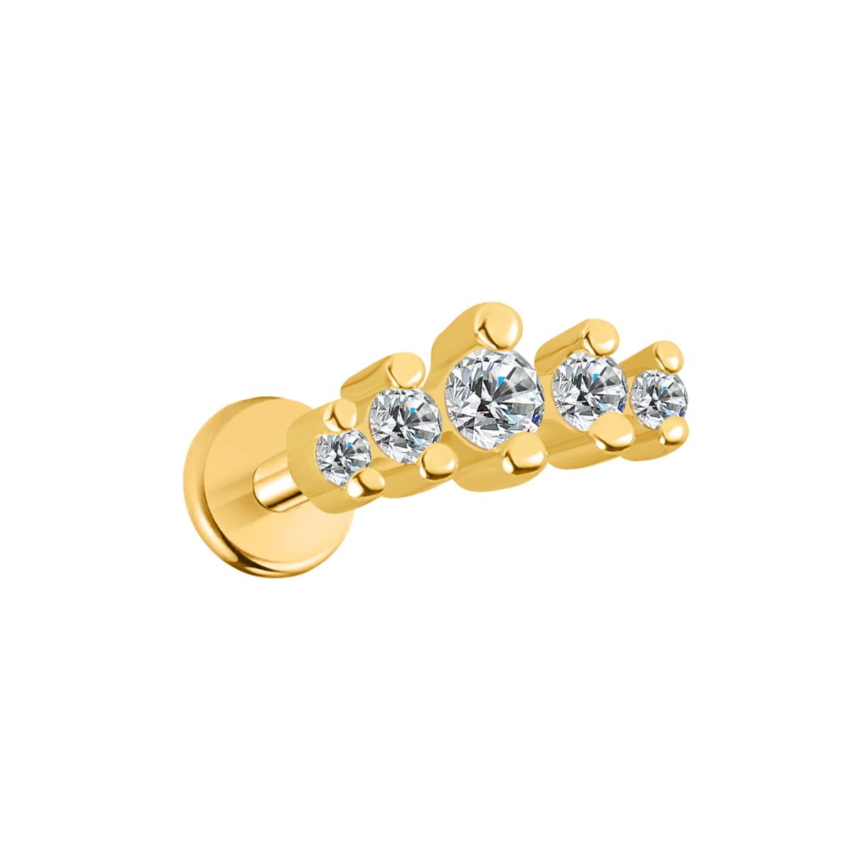 Labret/helix/tragus piercing in goud chirurgisch staal kroon met 5 witte kristallen