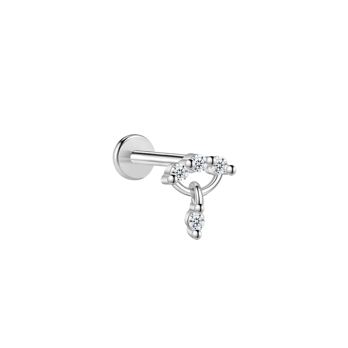 Labret/helix/tragus piercing in chirurgisch staal design met een hangend kristal