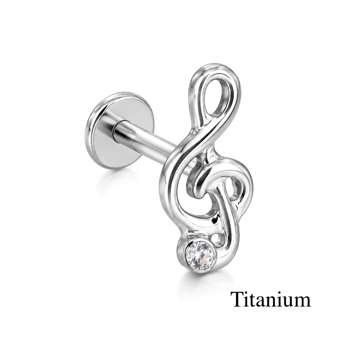 Labret/helix/tragus piercing in titanium F136 solsleutel met een witte kristal