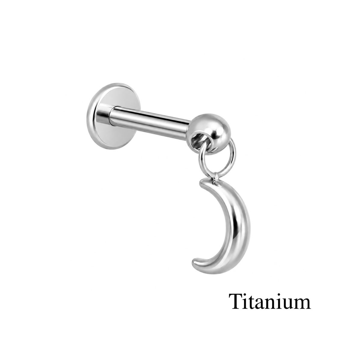Labret/helix/tragus piercing in titanium F136 hanger met een maan