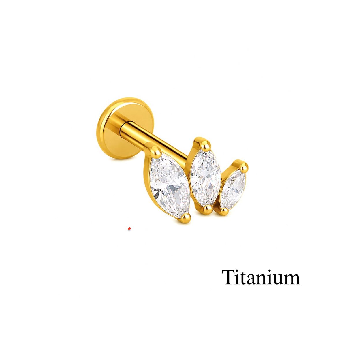 Labret/helix/tragus piercing in goud titanium F136 lus met 3 witte kristallen