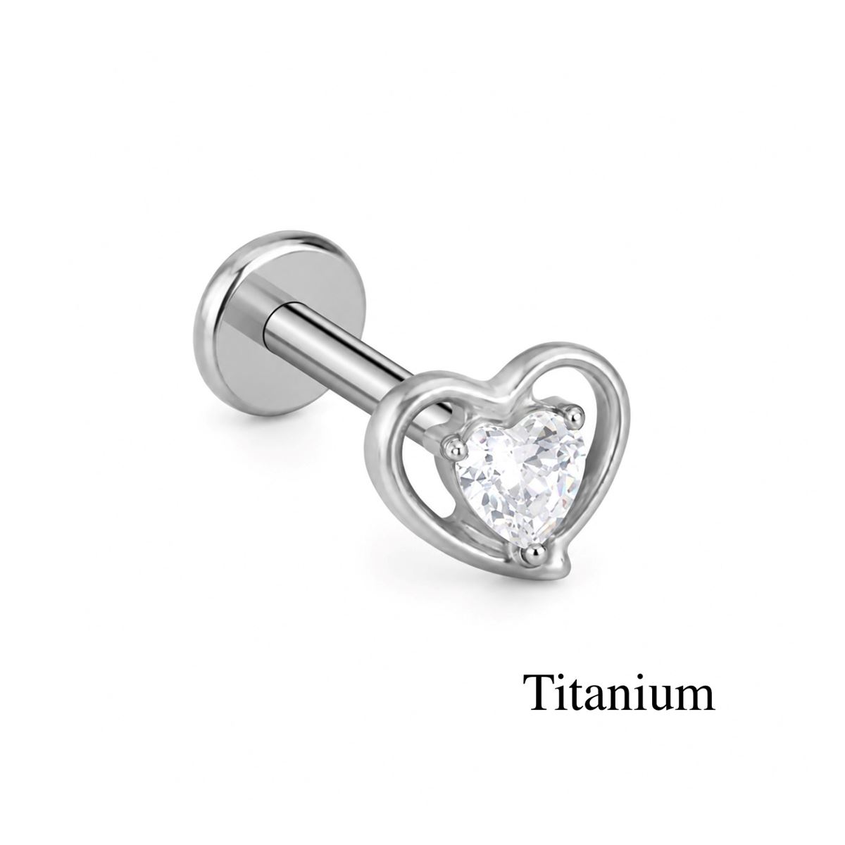 Labret/helix/tragus piercing in titanium F136 hart met een witte kristal