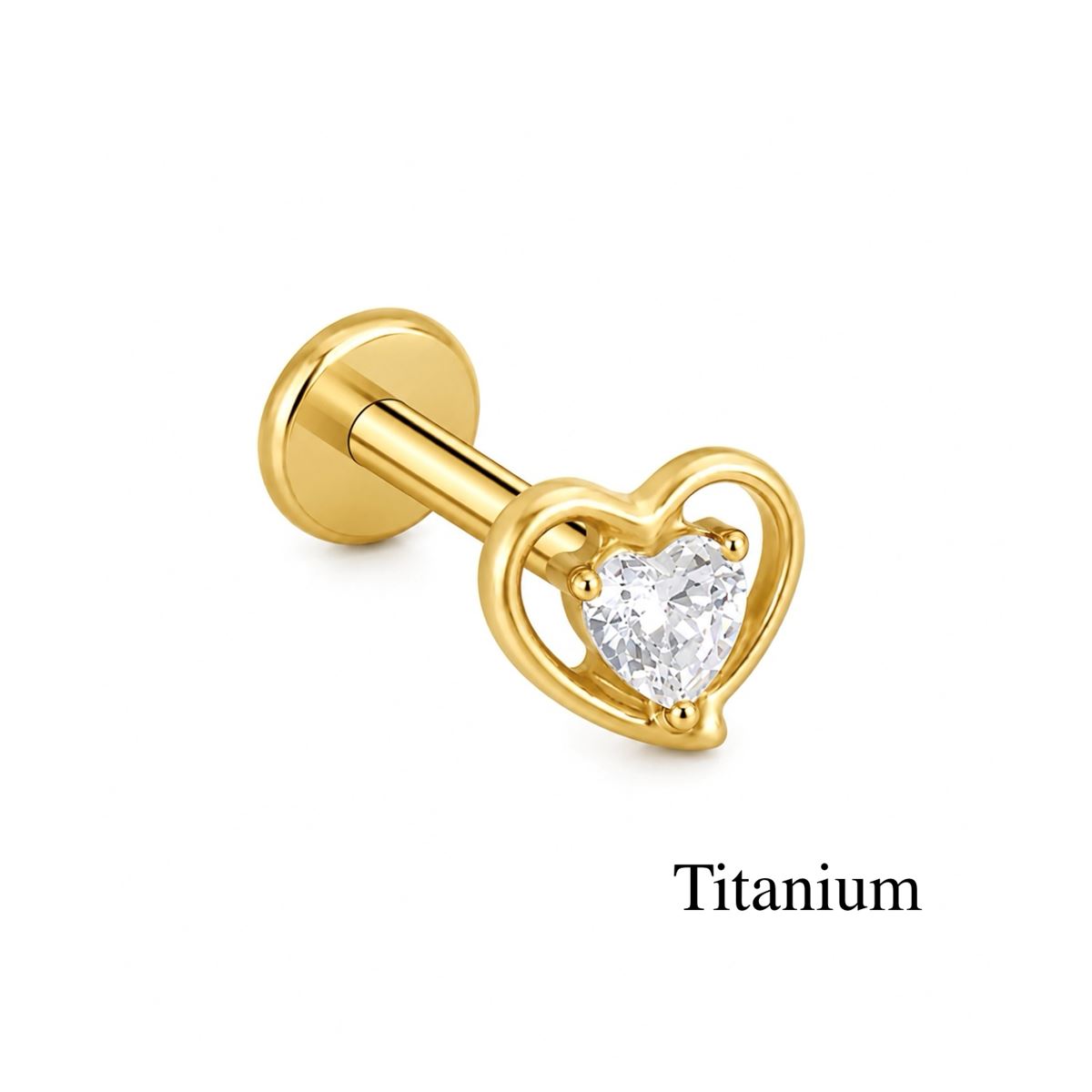 Labret/helix/tragus piercing in goud titanium F136 hart met een witte kristal
