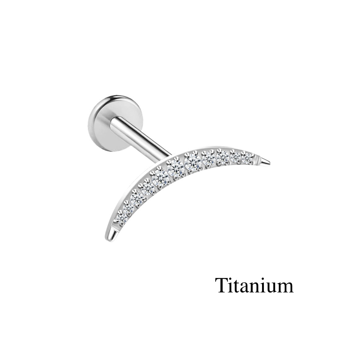 Labret/helix/tragus piercing in titanium F136 lus bedekt met witte kristallen