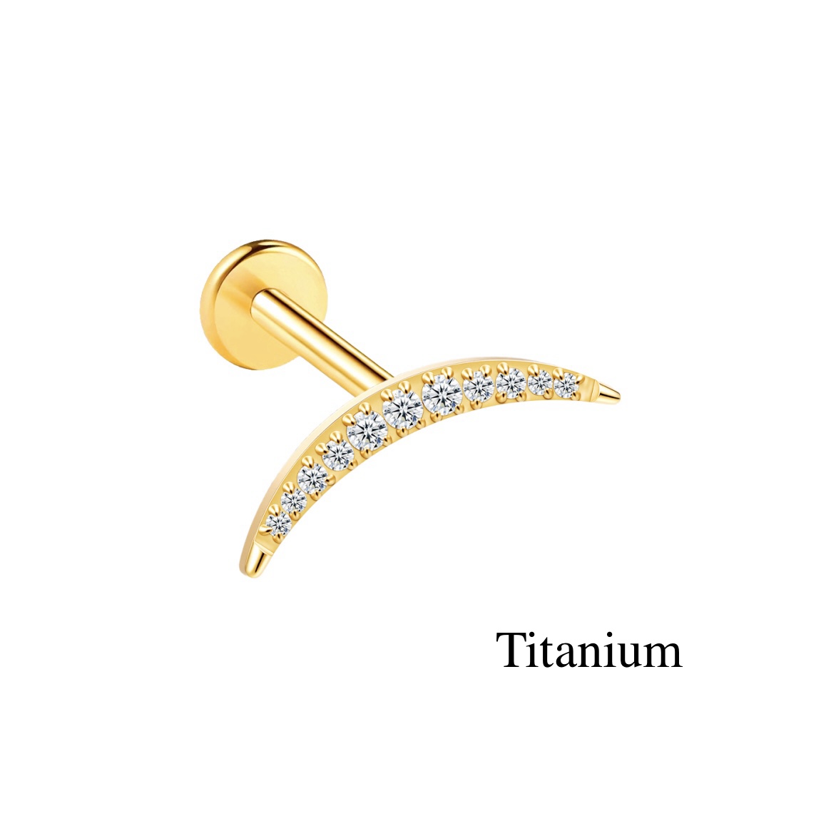 Labret/helix/tragus piercing in goud titanium F136 lus bedekt met witte kristallen