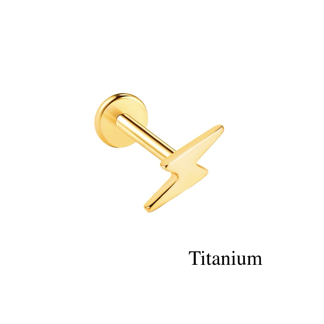 Labret/helix/tragus piercing in goud titanium F136 bliksem