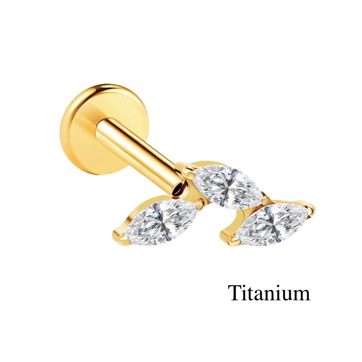 Titanium ASTM F136 Helix / Tragus / Labret Piercing met 3 Marquise Geslepen Witte Kristallen – Goudkleurig