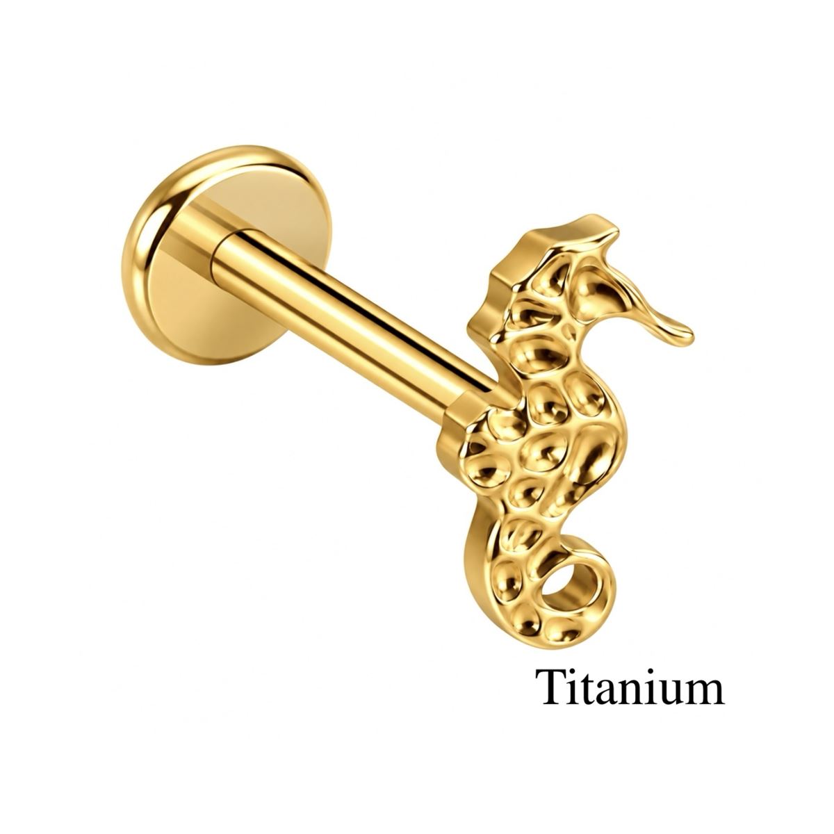 Titanium ASTM F136 Helix / Tragus / Labret Piercing met Gedetailleerd Zeepaardje – Goudkleurig