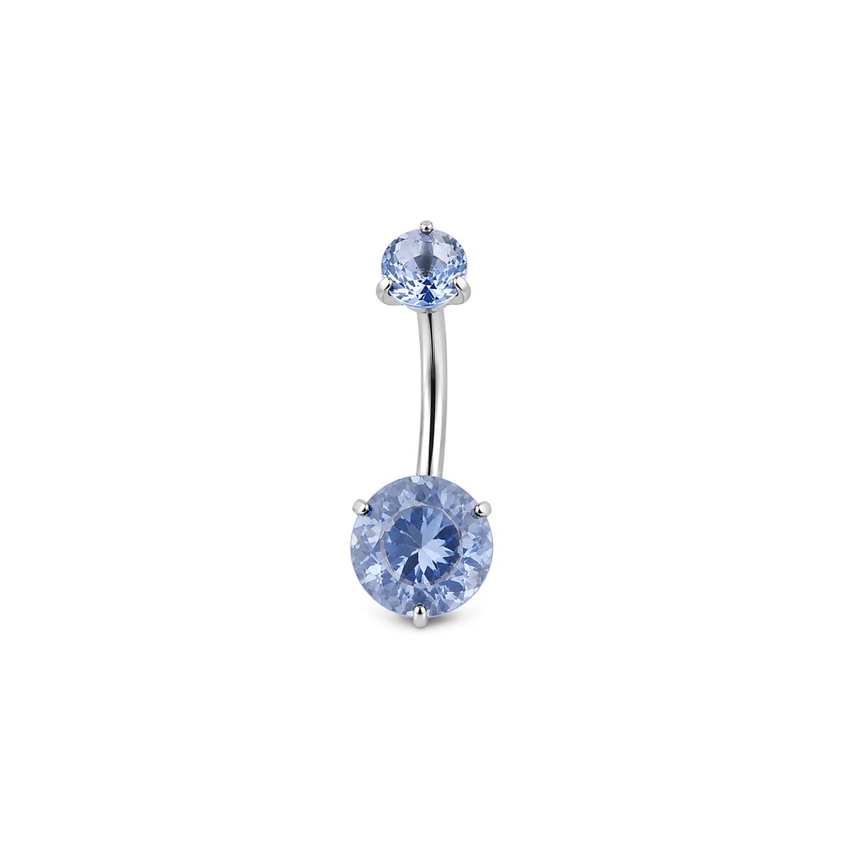 Navelpiercing in chirurgisch staal "prong" licht blauwe kristallen