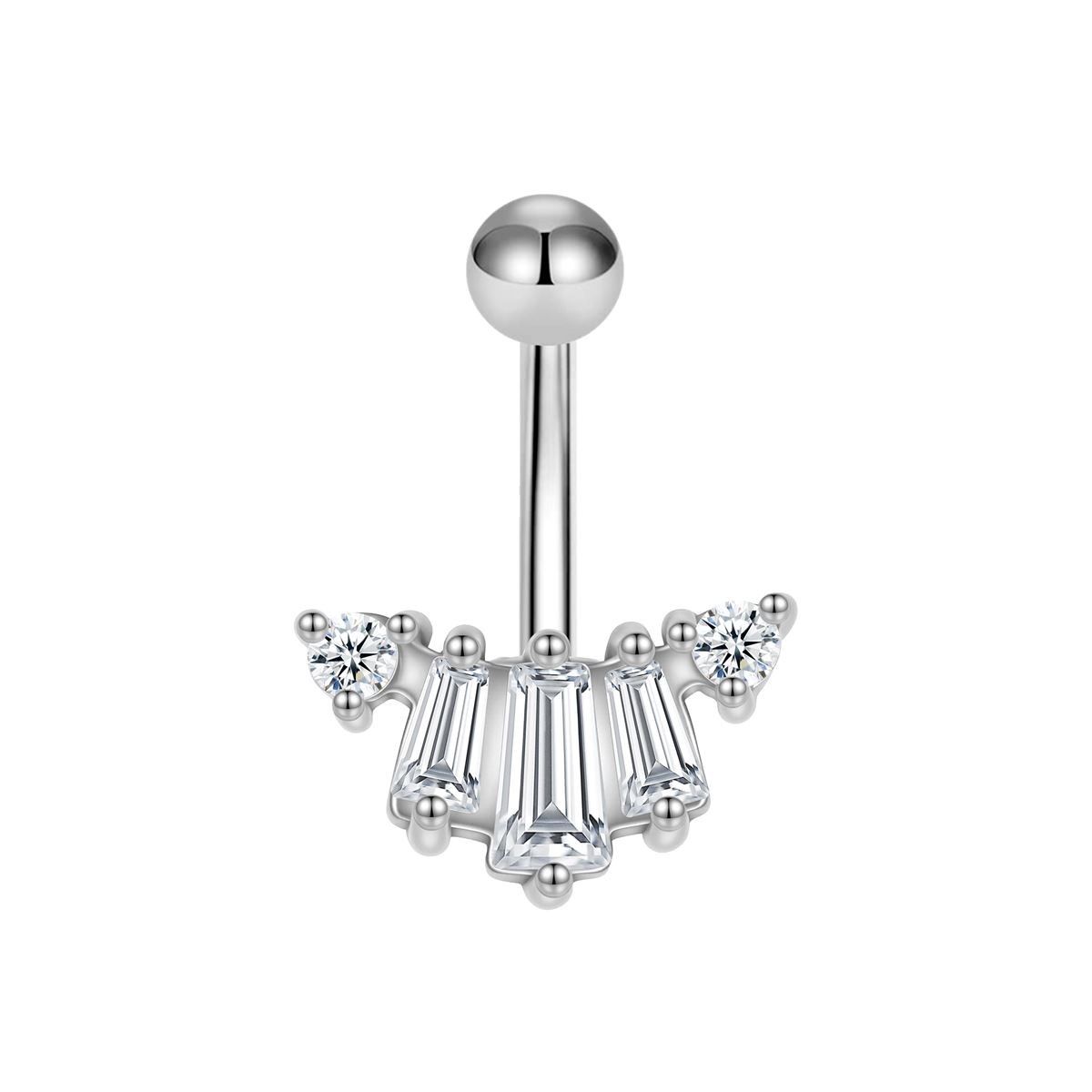 Navelpiercing in chirurgisch staal motief met 5 witte kristallen