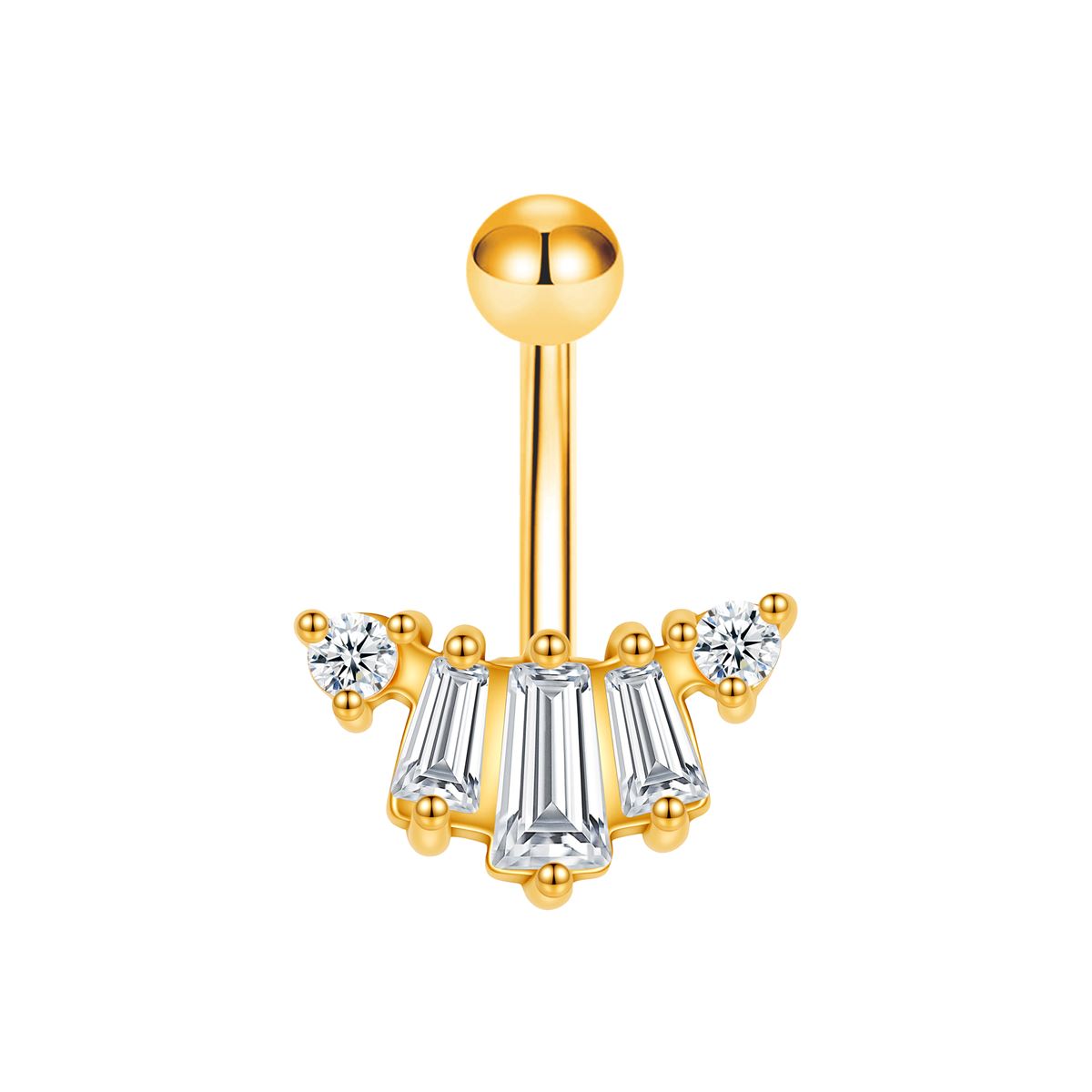 Navelpiercing in goud chirurgisch staal motief met 5 witte kristallen